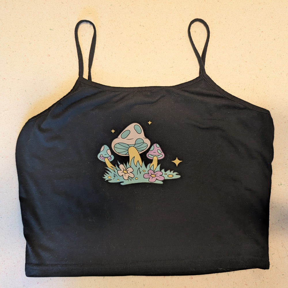 ROMWE Black Camisole with Mushroom Print